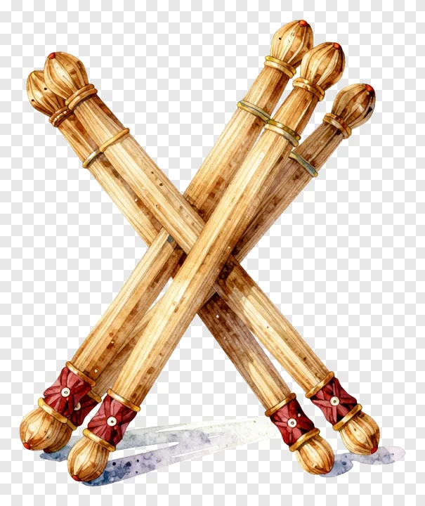 Four crossed dandiya sticks in watercolor style.