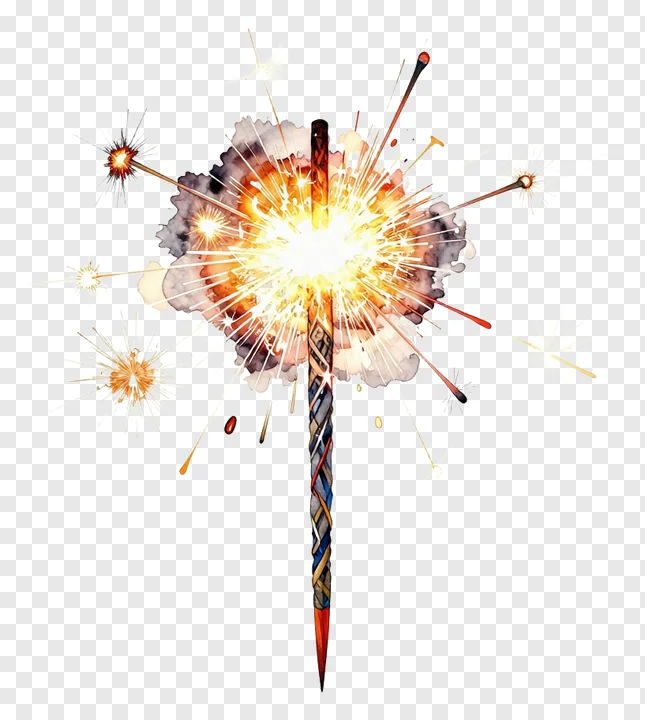 A watercolor-style Durga Puja sparkler with colorful sparks.