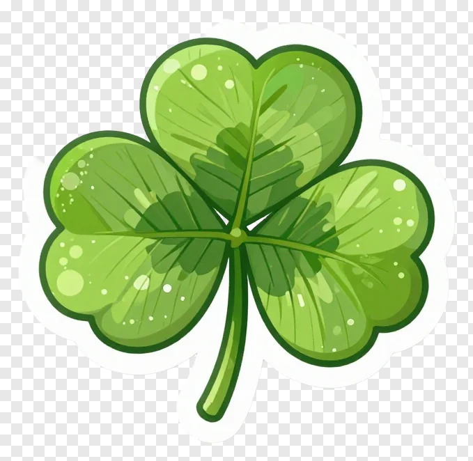 A four-leaf clover with dew drops.