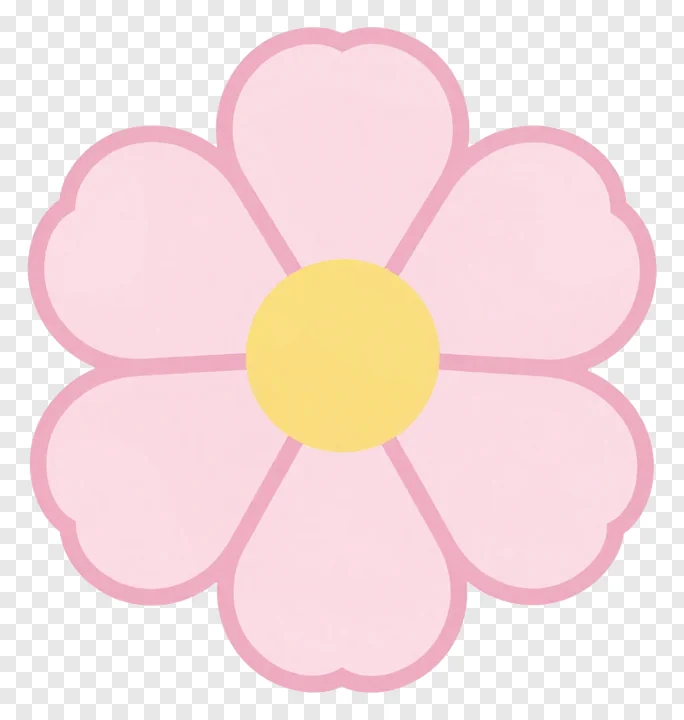 A pink flower badge with a yellow center.