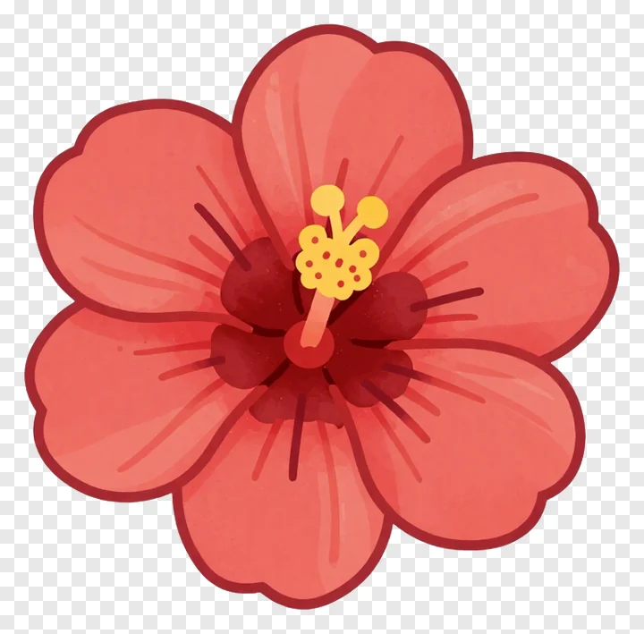 A red hibiscus flower with a polka-dotted yellow center.