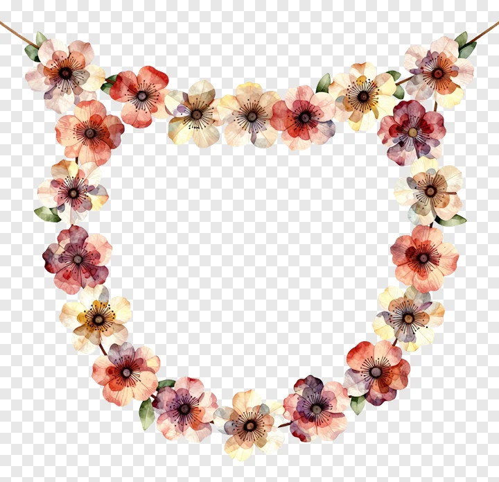 A curved garland of watercolor paper flowers.