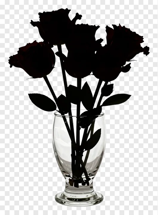 Black roses in a glass vase silhouette.
