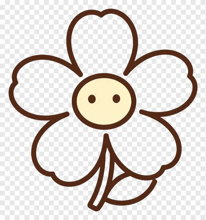 A brown outlined flower doodle with five petals.