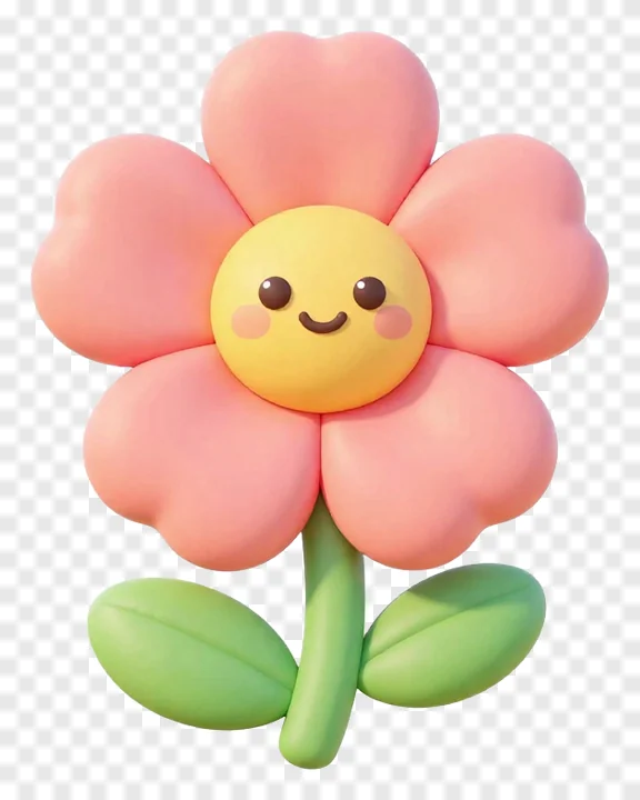 A cute pink flower with a smiling face.