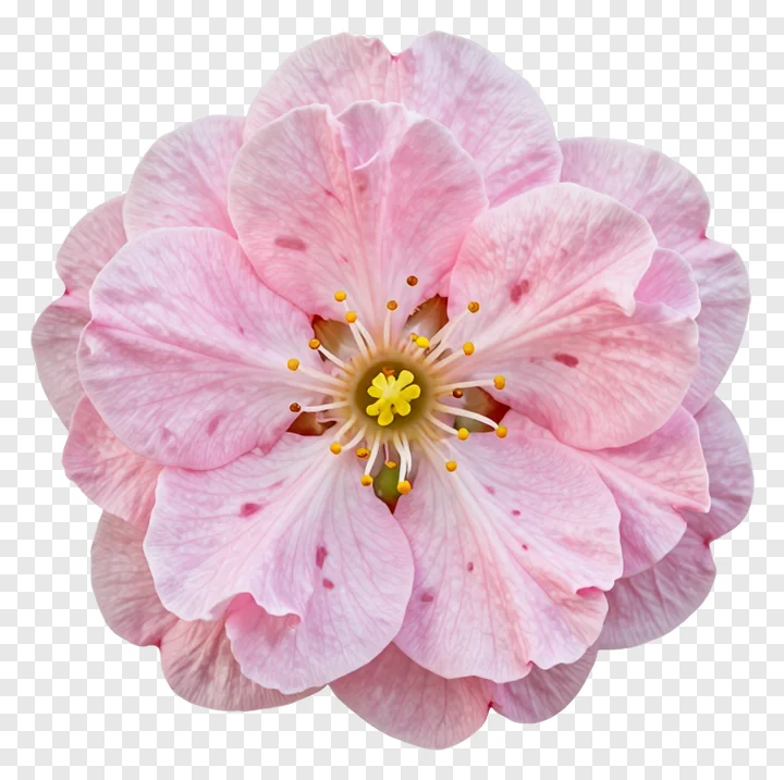 A pink flower with a yellow center.