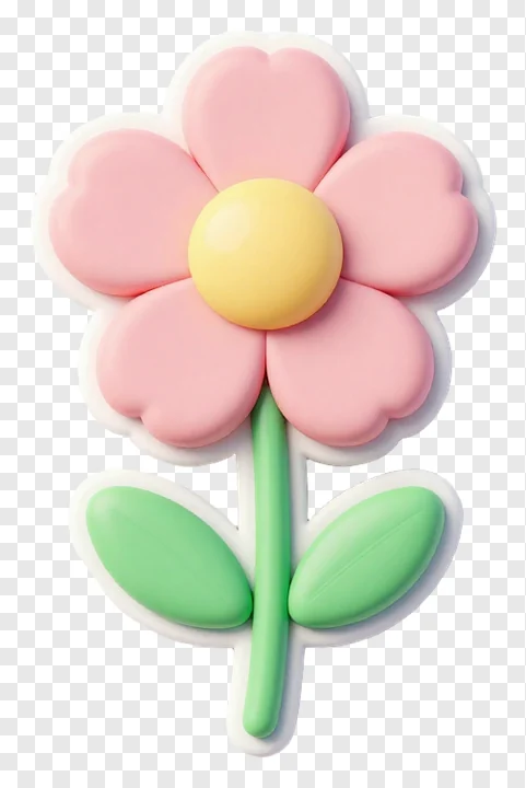 A pink flower bookmark with green leaves.