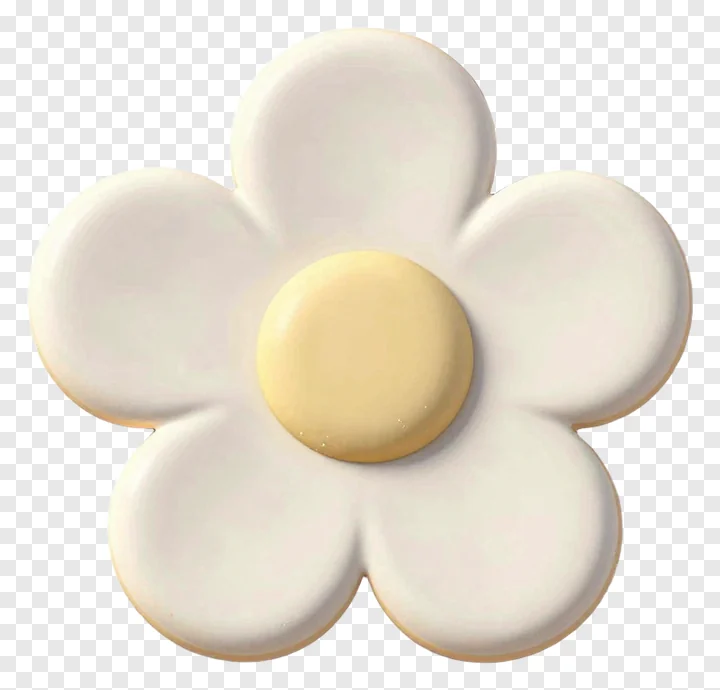 White flower with yellow center, ceramic tile design.