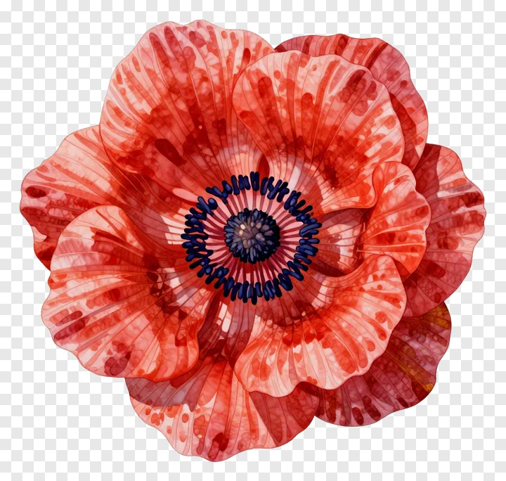 A red anemone flower with watercolor texture.
