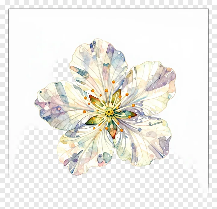A watercolor flower with a visible stamen.