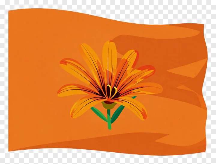 An orange flag featuring a lily flower design.