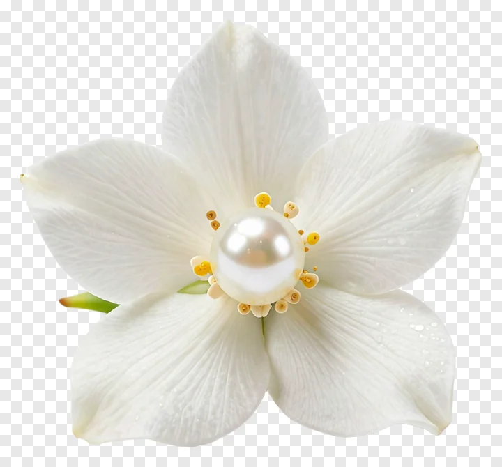 White jasmine flower featuring a pearl in the center.