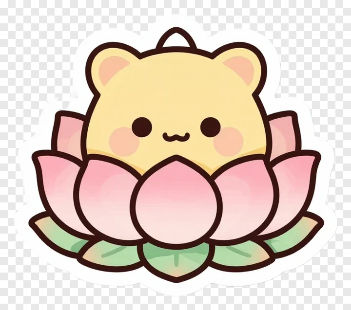A cute bear emerging from a pink lotus flower.