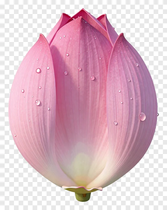 A pink lotus bud with dew drops on its petals.
