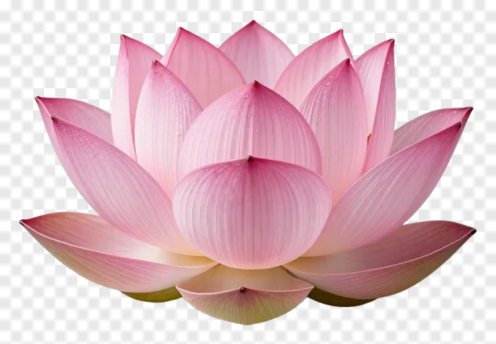 A pink lotus flower with dewdrops.