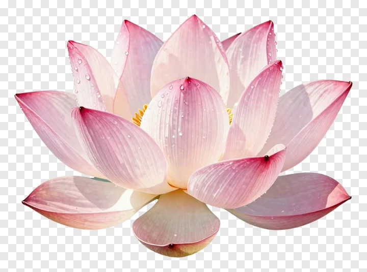 A pink lotus flower with dew drops.