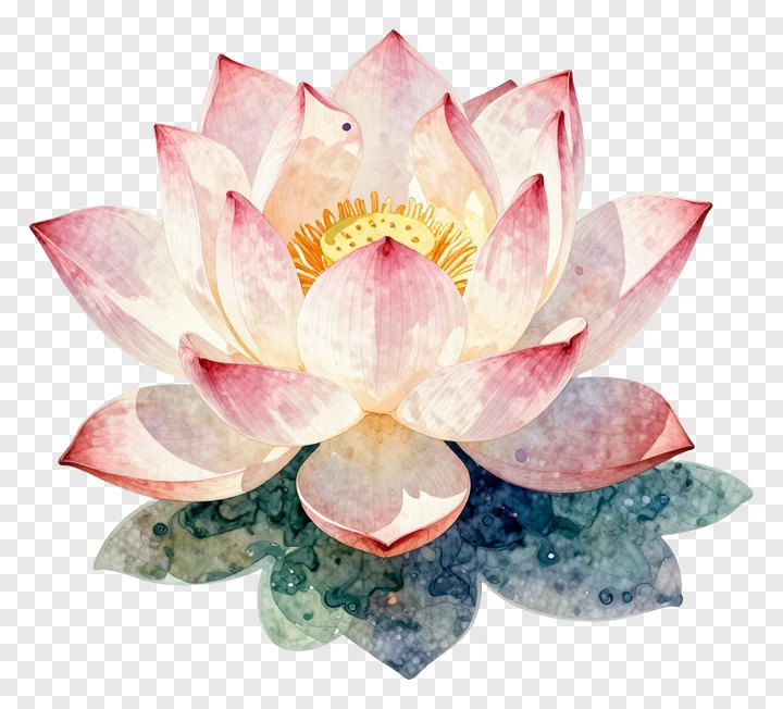 A pink lotus flower with a floating shadow beneath it.