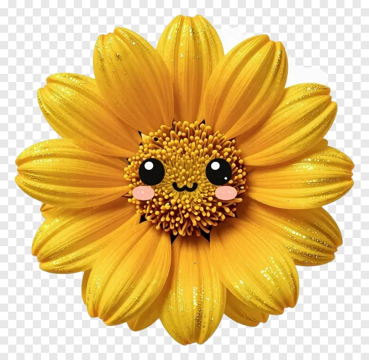 A smiling marigold flower with a glittery gold sheen.