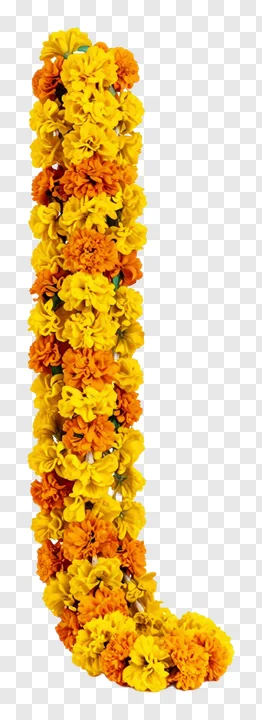 L-shaped garland made of marigold flowers.