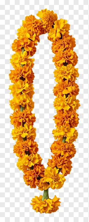 A circular garland of marigold flowers.