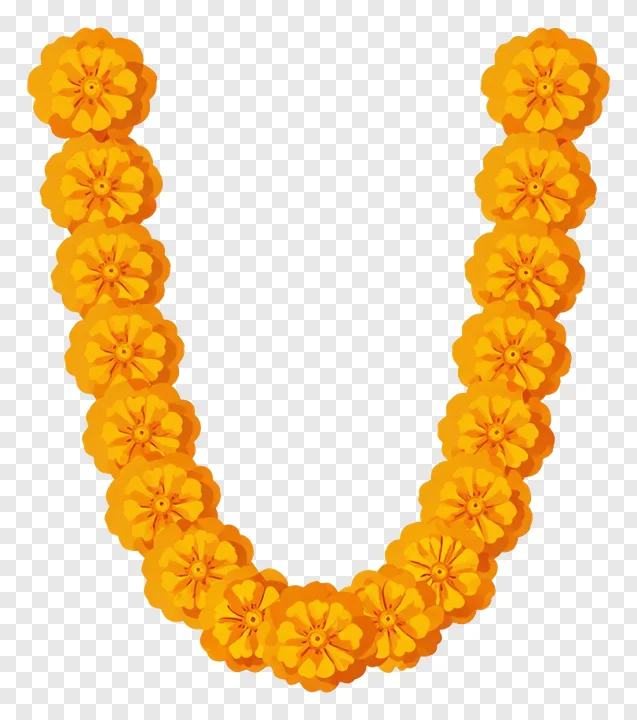 A U-shaped garland made of marigold flowers.