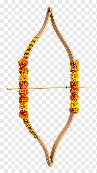 A wooden bow decorated with marigold flowers.