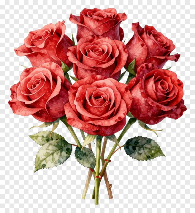 A bouquet of red roses with watercolor texture.