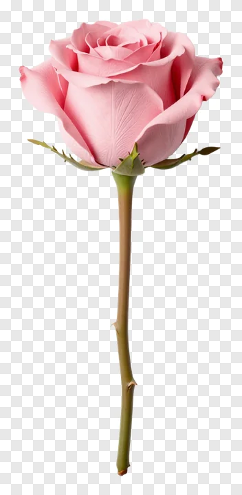 A single pink rose with a green stem.