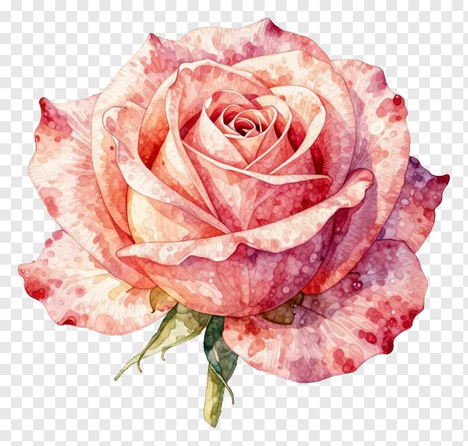 A pink rose painted in watercolor.