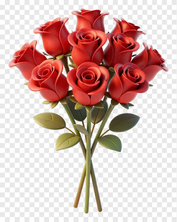 A 3D-rendered bouquet of red roses with green stems.