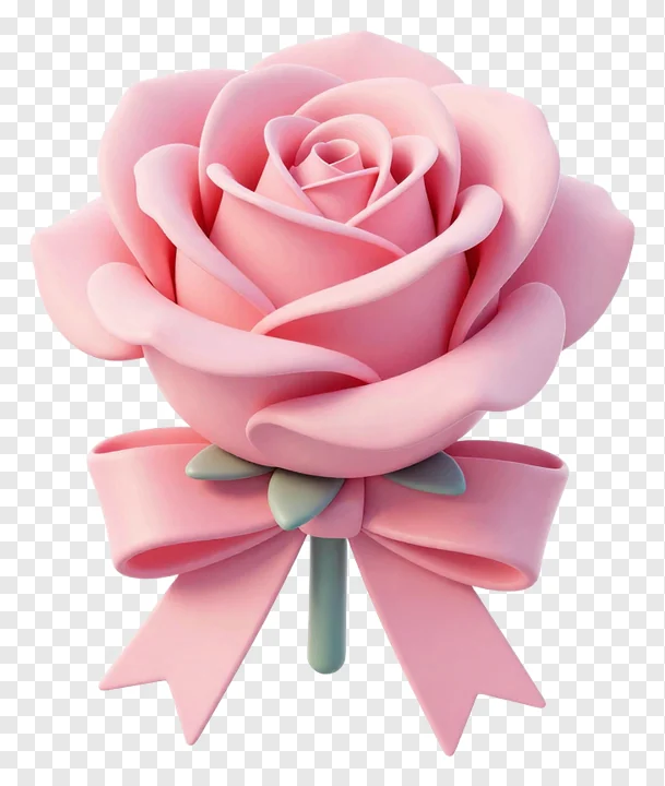 A 3D pink rose with a pink ribbon bow.