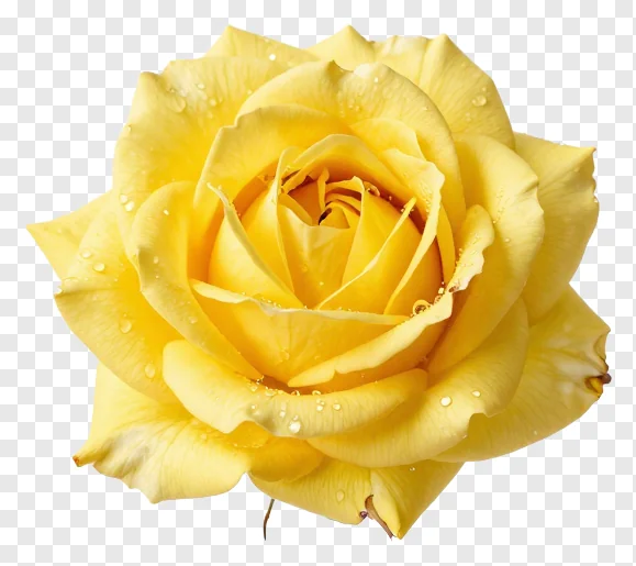 A yellow rose with dew drops on its petals.