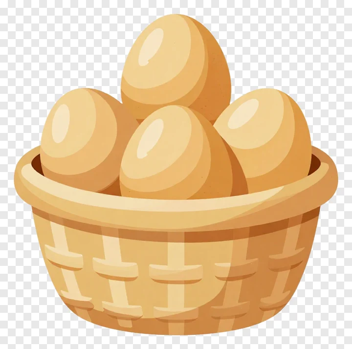A basket filled with plain, unpainted eggs.