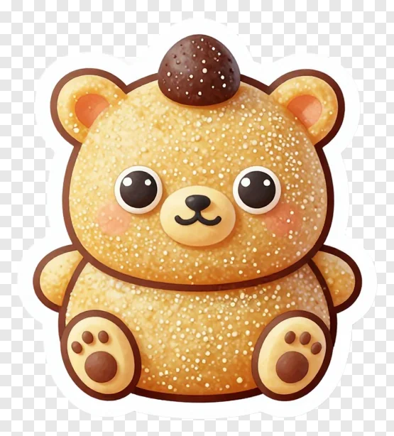 A bear-shaped sandesh sweet with a chocolate dot on its head.