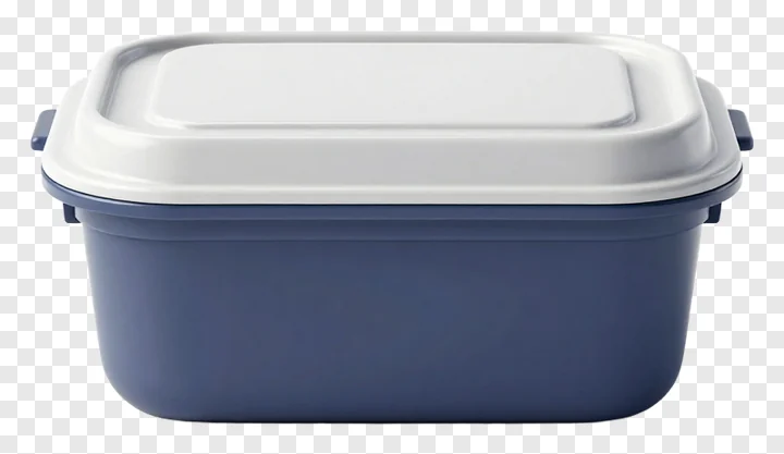 Blue food kit container with white lid.