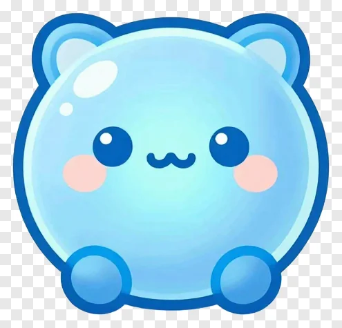 A blue, gelatinous kua sweet with cute facial features.