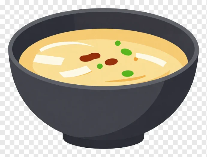 A bowl of miso soup with toppings.