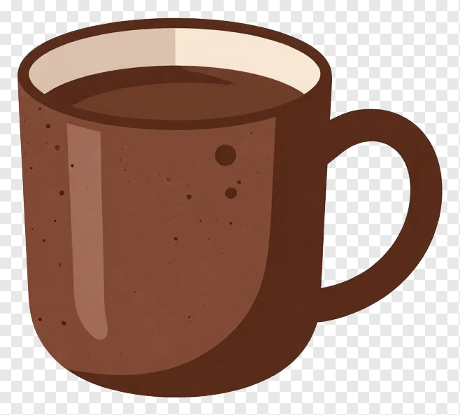 A brown ceramic mug with hot chocolate.