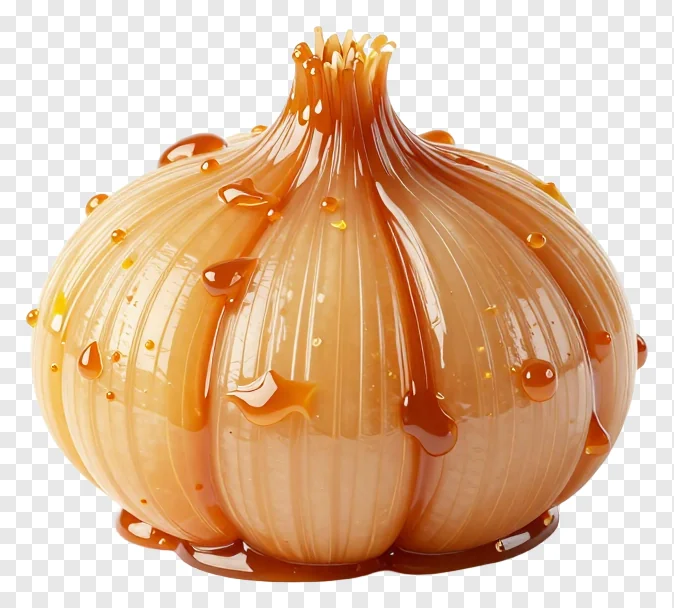 A caramelized onion confit with a shiny glaze.