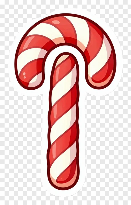 A curved red and white striped candy cane.