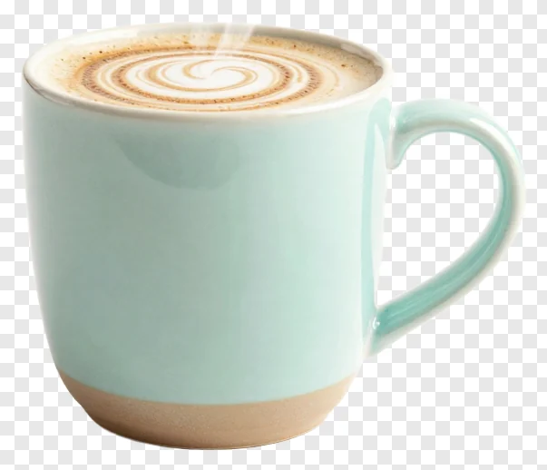 A ceramic mug with a cinnamon swirl design and mint green color.