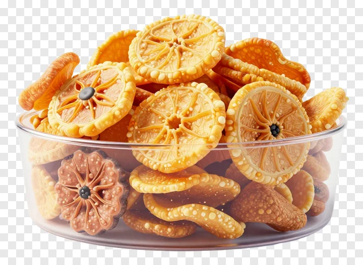 A clear glass bowl containing assorted dried citrus fruit slices.