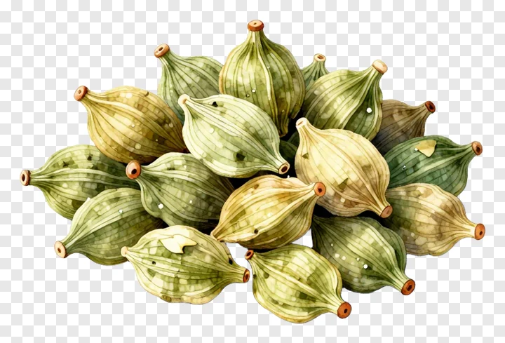 A cluster of green cardamom pods.
