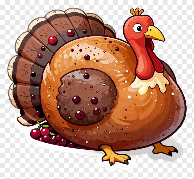 Cartoon turkey covered in cranberry sauce.