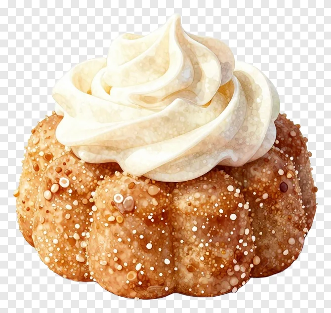 A kua sweet with cream topping and sugar crystals.