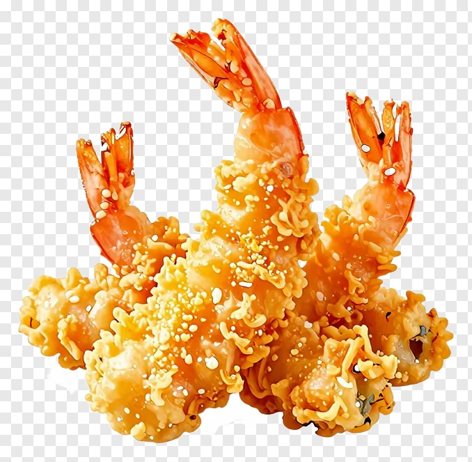 Crispy tempura shrimp with sesame seeds.