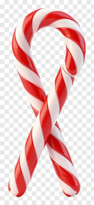 Two crossed red and white candy canes with glossy stripes.