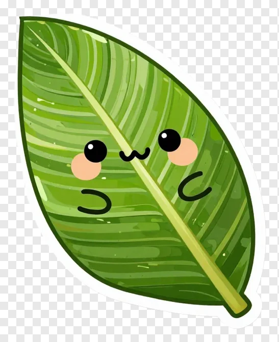 A cartoon banana leaf with a happy face.