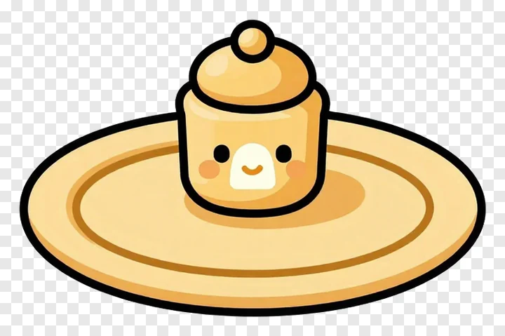 A cartoon jar with a smiling face on a platter.