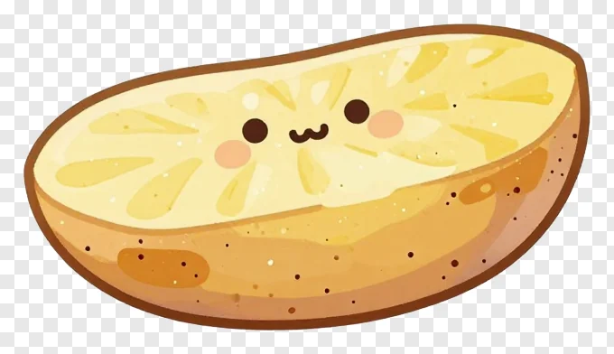 A cute cartoon potato wedge with a smiling face.